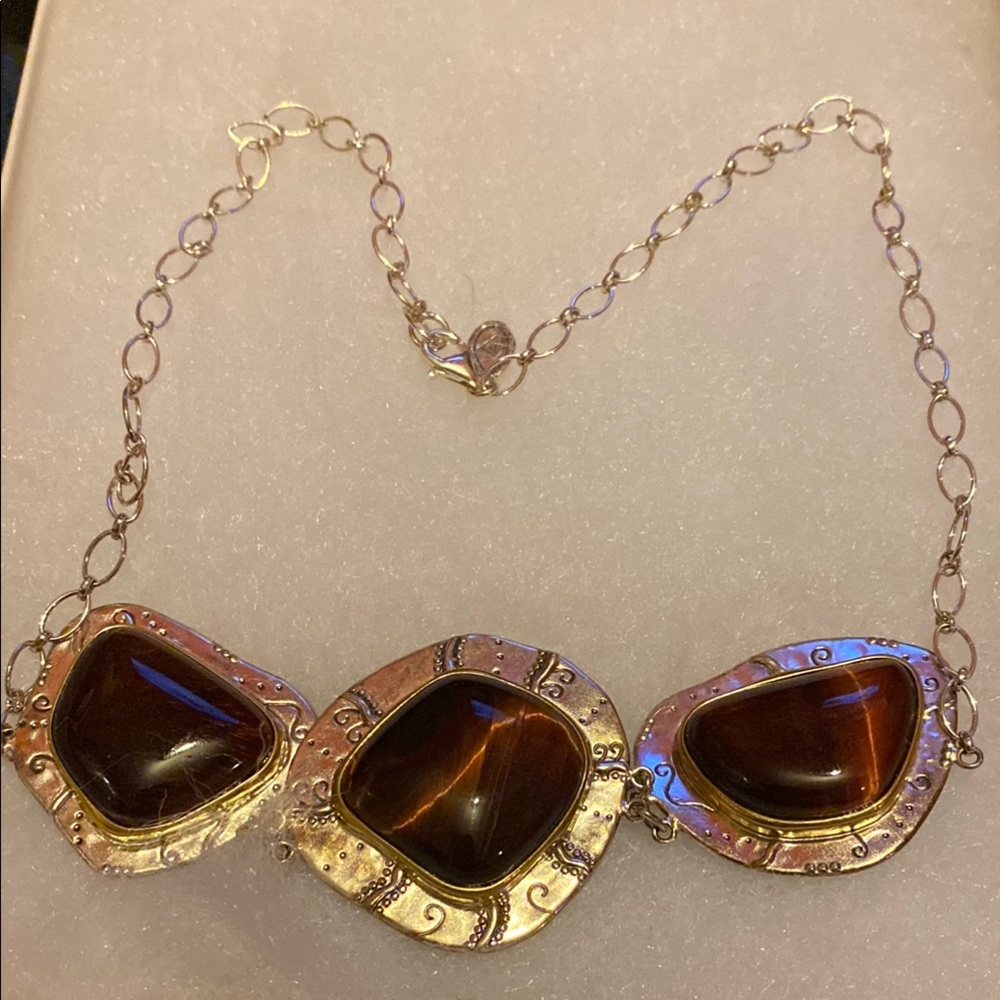 Elegant Silpada sterling Gold tones and Brown Cats eye Necklace